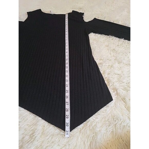 NY Collection Womens Large Black Cold Shoulder Tunic Blouse Top Light Sparkling - Picture 8 of 10